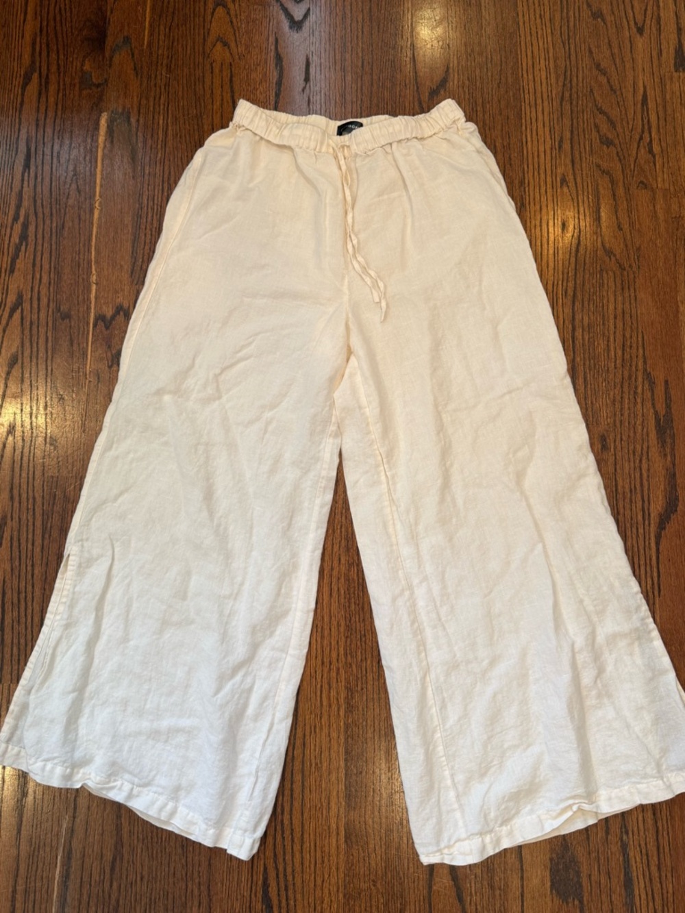 Carbon 38 Wide-Leg Linen & Cotton Blend Pants Flowy Cream Lightweight Medium